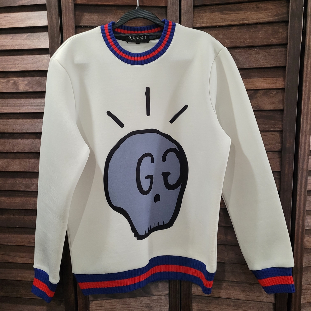 Gucci White Crewneck Sweater with Skull Design